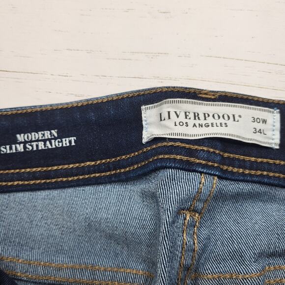 Liverpool Kingston Modern Slim Straight Jeans Dark Stanton Wash Button Zip 30x34 - Picture 10 of 13
